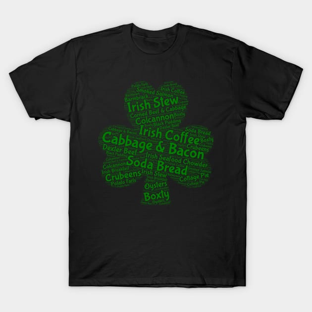 St. Patrick's Day Irish Foods Word Cloud Shamrock T-Shirt by BubbleMench